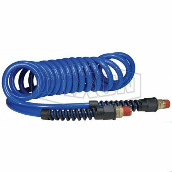 Dixon Self-Storing Air Hose, 1/4 in Nominal, MNPT End Style, 25 ft L, 145 psi Working, Polyurethane, Domes PU1425